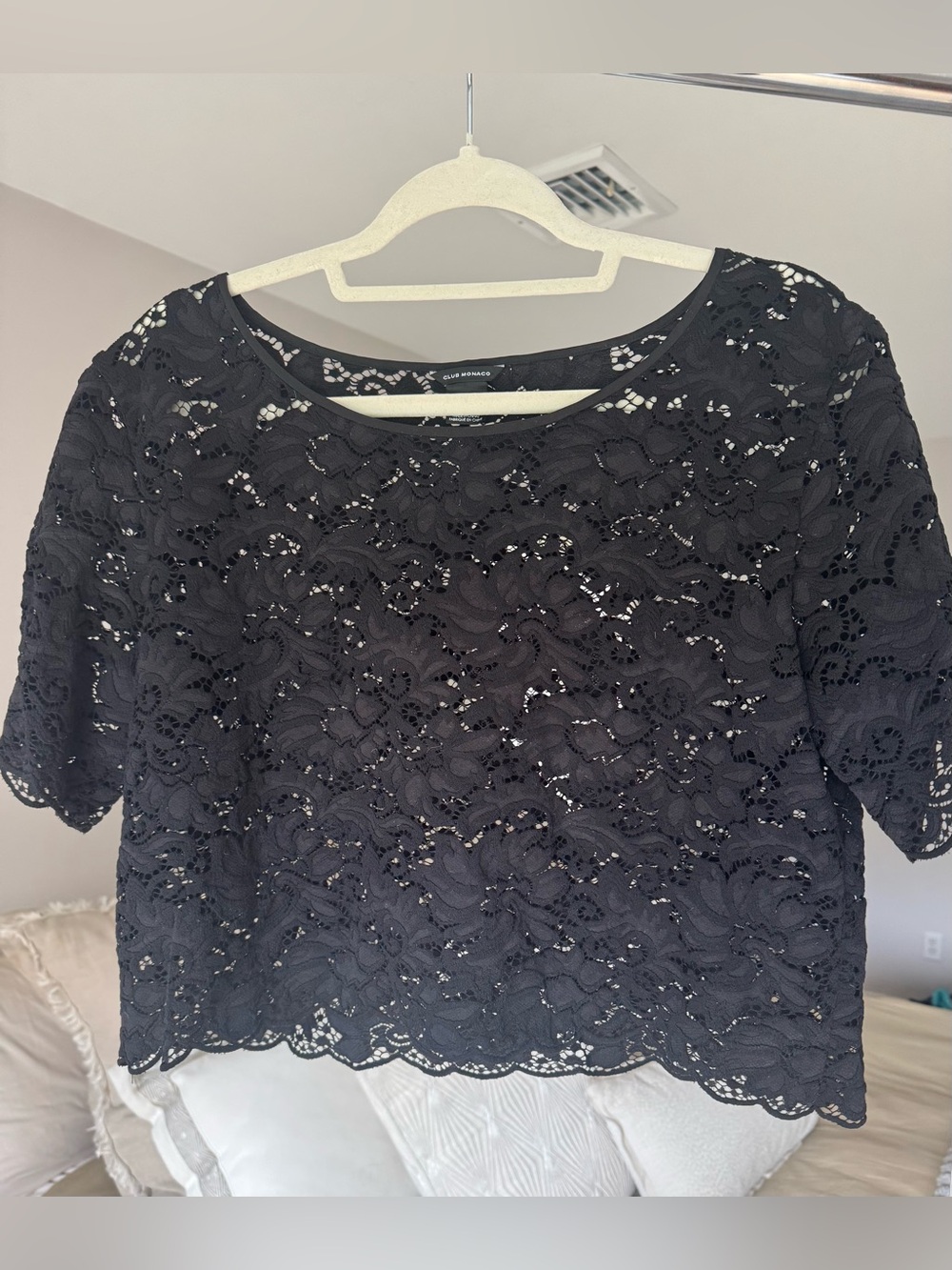 Club Monaco Black Floral Lace Crop Top (M)